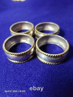 Vintage Set of Sterling Matching Napkin Rings Two Tone Beaded Edge MCM Mexico