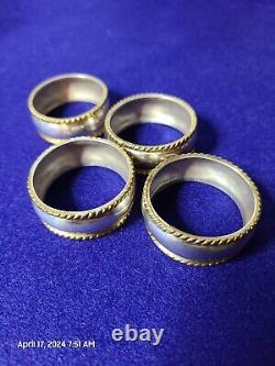 Vintage Set of Sterling Matching Napkin Rings Two Tone Beaded Edge MCM Mexico