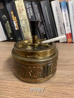 Vintage Set of Two Bronze-Copper Spinning Ashtrays with Black Handle