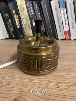 Vintage Set of Two Bronze-Copper Spinning Ashtrays with Black Handle