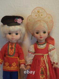 Vintage Set of Two Soviet Era Russian Doll traditional dresses