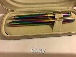 Vintage Sheaffer Prelude(9050)fountain+ballpoint Set, Rainbow Plasma/gt, M Nib