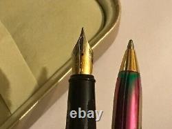 Vintage Sheaffer Prelude(9050)fountain+ballpoint Set, Rainbow Plasma/gt, M Nib