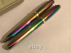 Vintage Sheaffer Prelude(9050)fountain+ballpoint Set, Rainbow Plasma/gt, M Nib