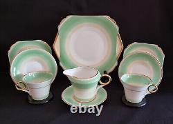 Vintage Shelley Art Deco Apple Green & Fawn Swirls 12521 Tea for Two Set 1936