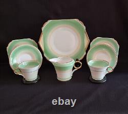 Vintage Shelley Art Deco Apple Green & Fawn Swirls 12521 Tea for Two Set 1936