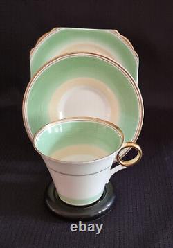 Vintage Shelley Art Deco Apple Green & Fawn Swirls 12521 Tea for Two Set 1936