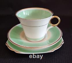 Vintage Shelley Art Deco Apple Green & Fawn Swirls 12521 Tea for Two Set 1936