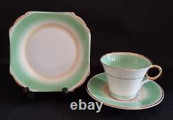 Vintage Shelley Art Deco Apple Green & Fawn Swirls 12521 Tea for Two Set 1936