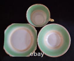 Vintage Shelley Art Deco Apple Green & Fawn Swirls 12521 Tea for Two Set 1936