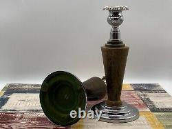 Vintage Silver Metal Wooden Candlesticks/ Candle Holders Set of Two Pair