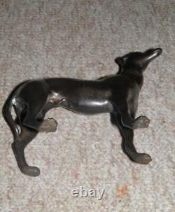 Vintage Solid Bronze Set Of Two Standing and Laying Down Whippet Ornaments