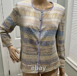 Vintage St John Collection 2pc Sweater Set Knit Blue Beige Sz 6