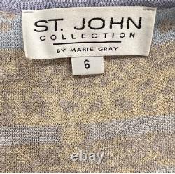 Vintage St John Collection 2pc Sweater Set Knit Blue Beige Sz 6