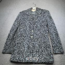 Vintage St John Collection Skirt Suit Womens 2 Black Knit Zebra Animal Print USA