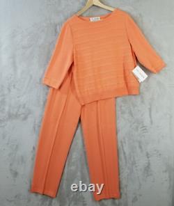 Vintage St. John Santana Knit Top & Pant Set S/8 Orange Tapered Textured Casual