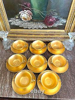 Vintage T&V Limoges Two-Handled Teacup & Saucer Set of 8 FRANCE. Rare