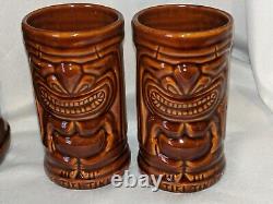 Vintage TWOS COMPANY Hawaiian TIKI Polynesian PITCHER JUG & TUMBLERS Mug Bar SET