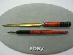 Vintage Tunisia Deep Carved Two-Tone BAKELITE Fountain Pen Set in Original Box