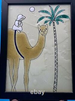 Vintage decorative wall tile set of two camel design framed