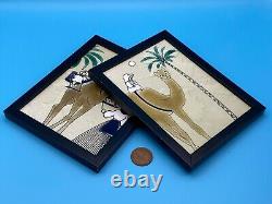 Vintage decorative wall tile set of two camel design framed