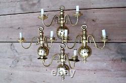 Vintage set of 4 two arm brass sconces