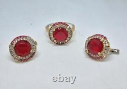 Vintage set two-color ring and earrings 925 silver with multi-colored stones