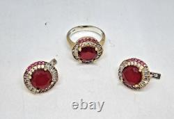 Vintage set two-color ring and earrings 925 silver with multi-colored stones