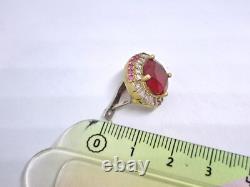 Vintage set two-color ring and earrings 925 silver with multi-colored stones