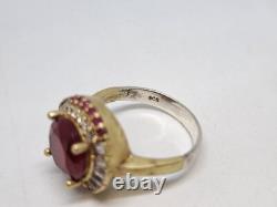 Vintage set two-color ring and earrings 925 silver with multi-colored stones