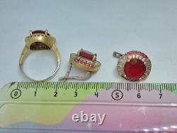 Vintage set two-color ring and earrings 925 silver with multi-colored stones