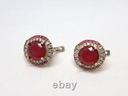 Vintage set two-color ring and earrings 925 silver with multi-colored stones