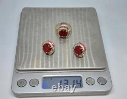 Vintage set two-color ring and earrings 925 silver with multi-colored stones