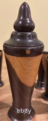 Vintage, two-tone wooden pitcher and cup set