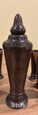 Vintage, two-tone wooden pitcher and cup set