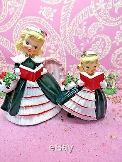 Vtg 1956 NAPCO Holly Berry Christmas Caroling Shopper Girls SET TWO W Purses