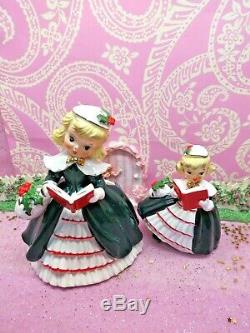 Vtg 1956 NAPCO Holly Berry Christmas Caroling Shopper Girls SET TWO W Purses