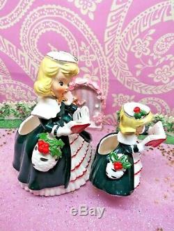 Vtg 1956 NAPCO Holly Berry Christmas Caroling Shopper Girls SET TWO W Purses