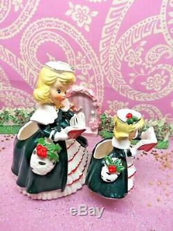 Vtg 1956 NAPCO Holly Berry Christmas Caroling Shopper Girls SET TWO W Purses