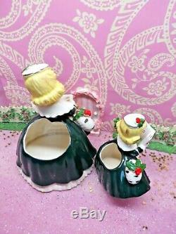 Vtg 1956 NAPCO Holly Berry Christmas Caroling Shopper Girls SET TWO W Purses