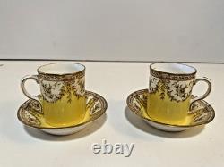 Vtg Antique Royal Worcester Yellow Teacup Saucer Set Floral Gold Trim Rn 208977