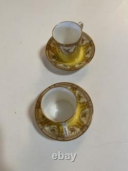 Vtg Antique Royal Worcester Yellow Teacup Saucer Set Floral Gold Trim Rn 208977