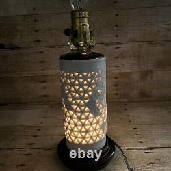 Vtg Blanc De Chine Reticulated Porcelain Cherry Blossom Table Lamps Set Of Two