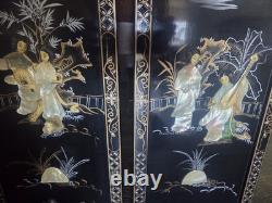 Vtg Chinoiserie Asian Soapstone Wall Panels LacquerMother of Pearl/Set 2 -24H