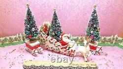 Vtg Christmas Santa Holly Sleigh Reindeer Candy Cane Candle Holders THREE TREES