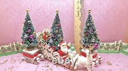 Vtg Christmas Santa Holly Sleigh Reindeer Candy Cane Candle Holders THREE TREES