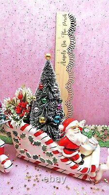 Vtg Christmas Santa Holly Sleigh Reindeer Candy Cane Candle Holders THREE TREES