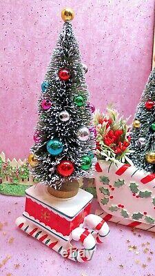 Vtg Christmas Santa Holly Sleigh Reindeer Candy Cane Candle Holders THREE TREES