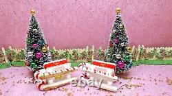 Vtg Christmas Santa Holly Sleigh Reindeer Candy Cane Candle Holders THREE TREES