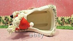 Vtg Christmas WAVING SANTA Claus Candy Cane Sleigh TWO Reindeer W RED Harness